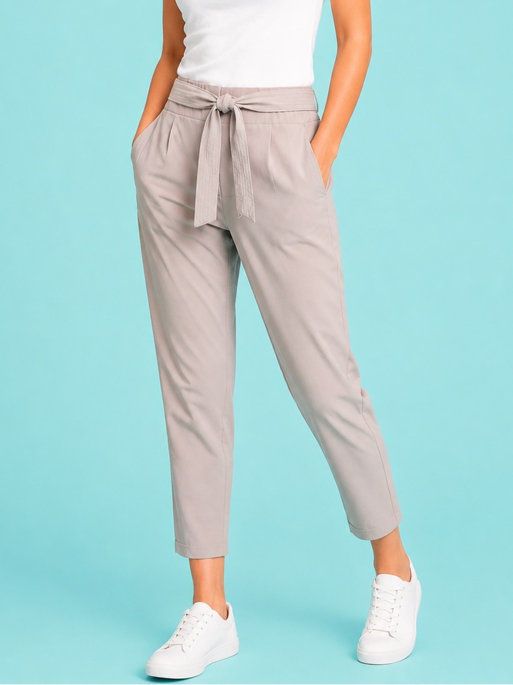 Athleta Skyline Pant II Size 16 Taupe Pull-On Belted Ankle Pants